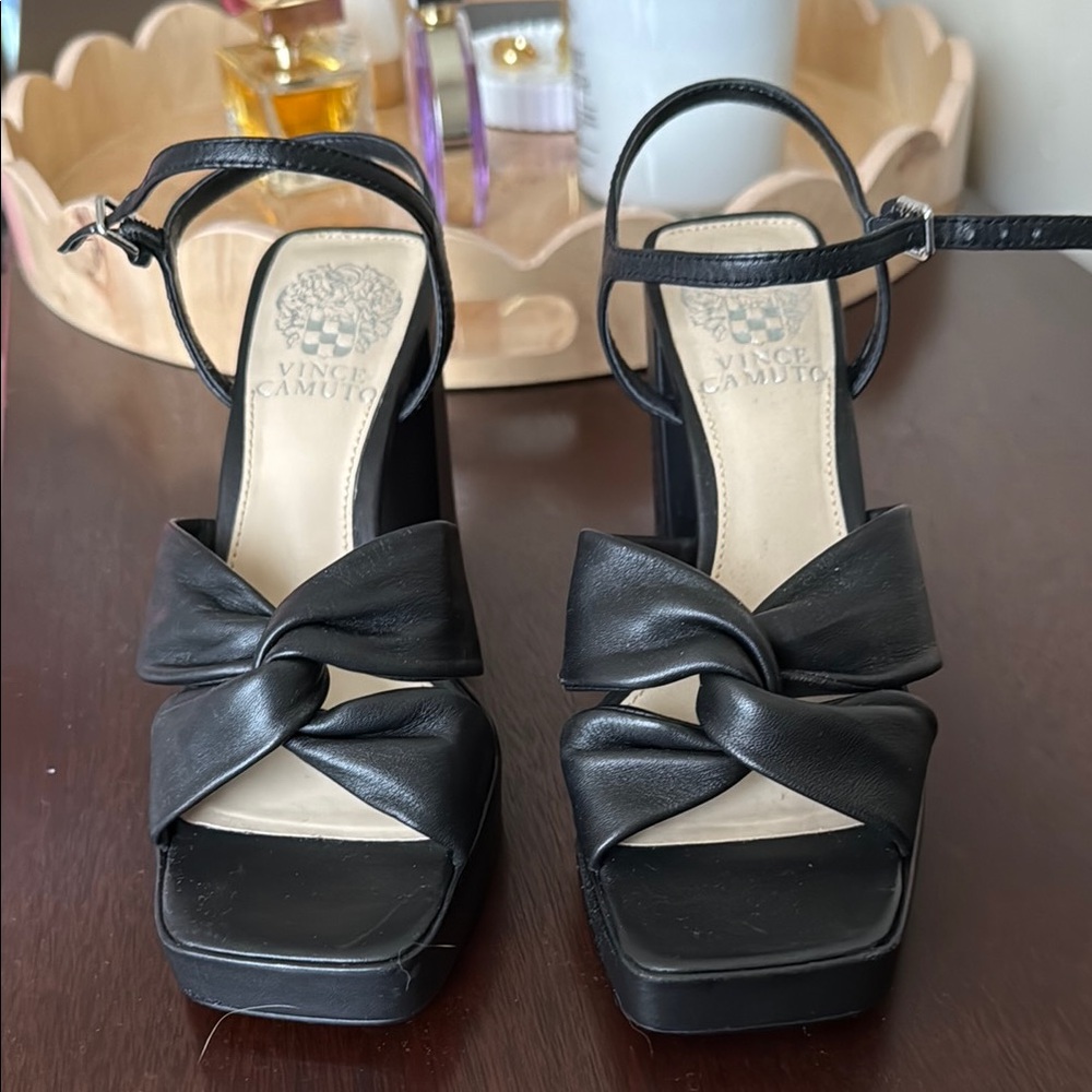 Vince Camuto Black Platform Heels with Ankle Strap
Genuine Soft Leather